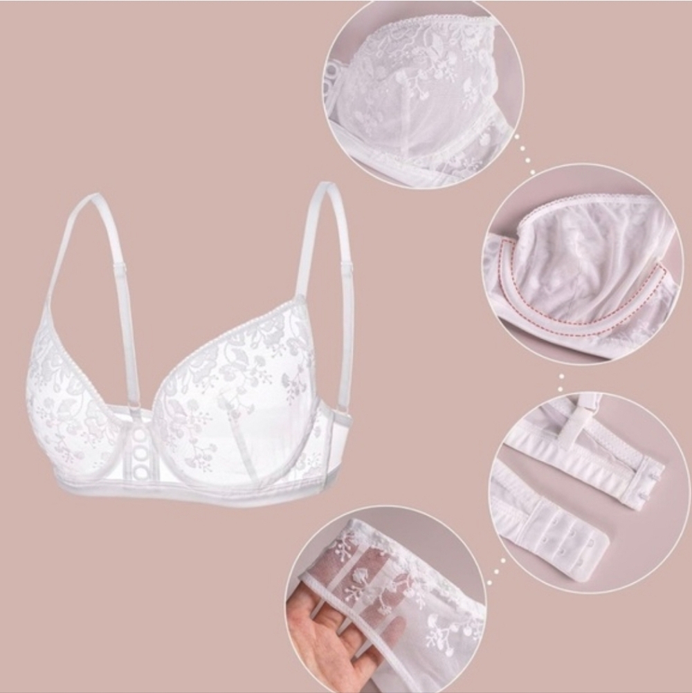 New Women's Sheer Unlined Bra Lingerie Set Embroidered Bra and Panty Set (my32) - Picture 2 of 3